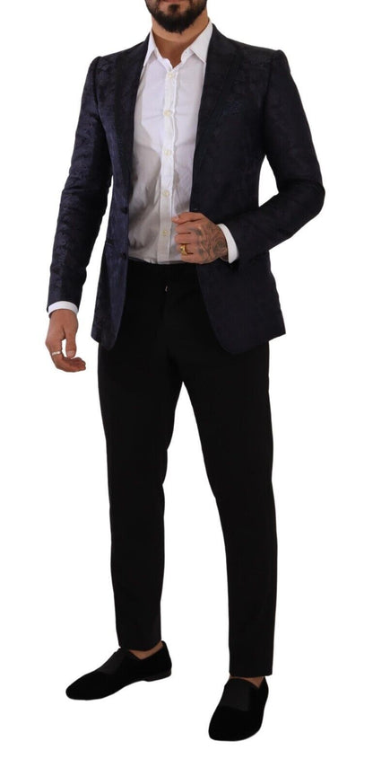 Dolce & Gabbana Blauer Jacquard-Mantel aus Seide mit Blumenmuster MARTINI Blazer