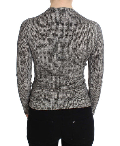 Dolce & Gabbana Schwarz-Weißes Wolltop Strickjacke Pullover