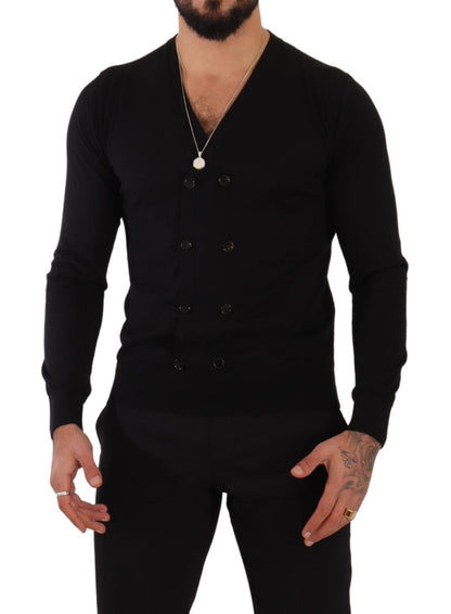 Dolce & Gabbana Schwarzer Kaschmir-Strickpullover mit Knopfleiste