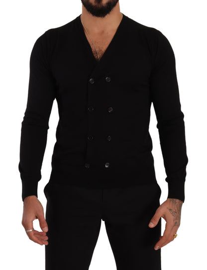 Dolce & Gabbana Schwarzer Kaschmir-Strickpullover mit Knopfleiste