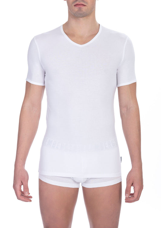 Bikkembergs T-Shirt mit V-Ausschnitt aus weißer Baumwolle für Männer