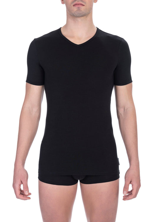 Bikkembergs Schwarzes Baumwoll-T-Shirt mit V-Ausschnitt für Männer