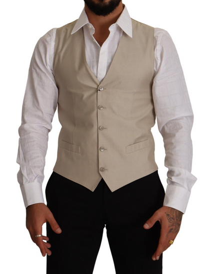 Dolce & Gabbana Beige Baumwolle Seide Slim Fit Weste Weste