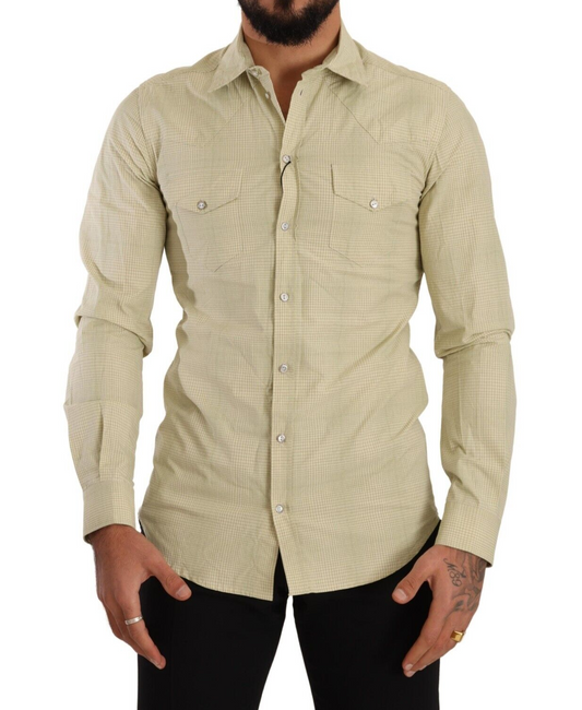 Dolce & Gabbana Gelbes SICILIA Hemd aus Baumwolle Casual Slim Fit