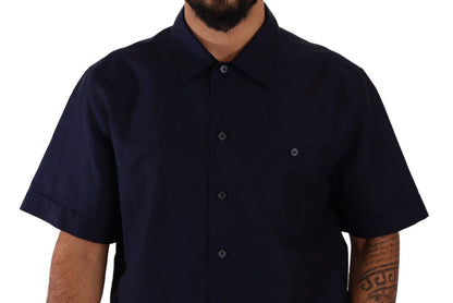 Dolce & Gabbana Marineblaues Hemd mit kurzen Ärmeln und Knopfleiste
