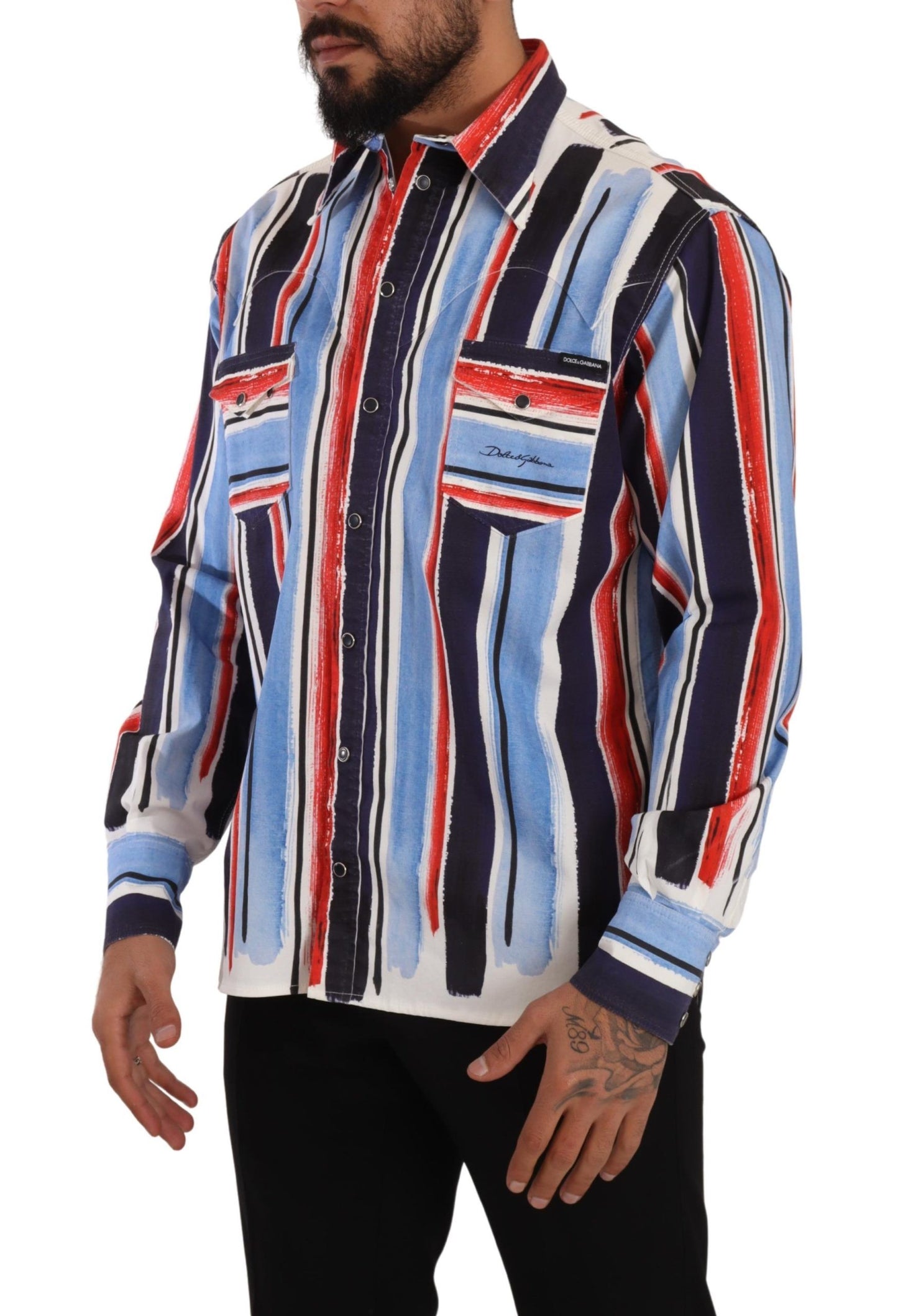 Dolce & Gabbana Rot gestreiftes Langarmhemd aus Baumwolle Blau