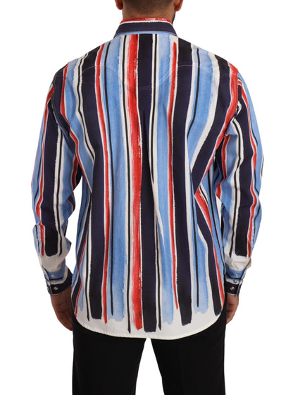 Dolce & Gabbana Rot gestreiftes Langarmhemd aus Baumwolle Blau