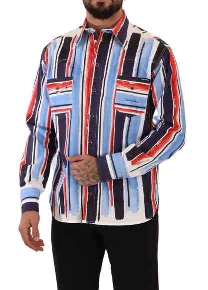 Dolce & Gabbana Rot gestreiftes Langarmhemd aus Baumwolle Blau