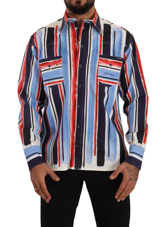 Dolce & Gabbana Rot gestreiftes Langarmhemd aus Baumwolle Blau