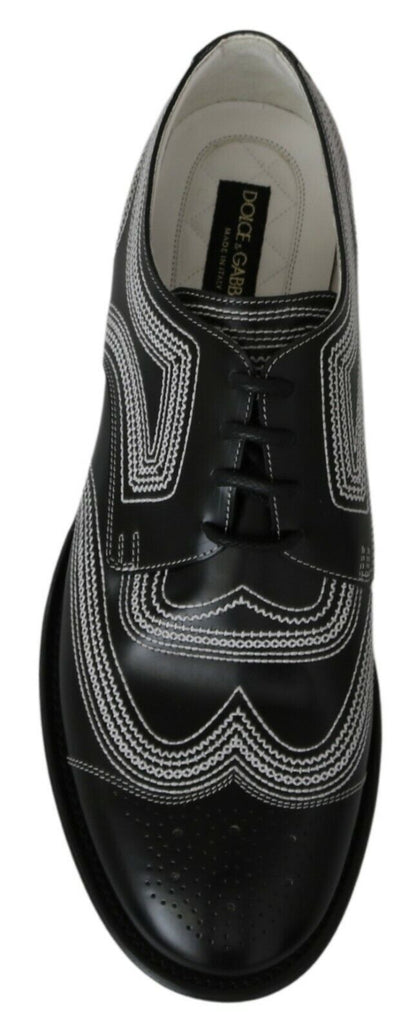 Dolce & Gabbana Schwarze Leder Derby Formal Weiße Spitzenschuhe