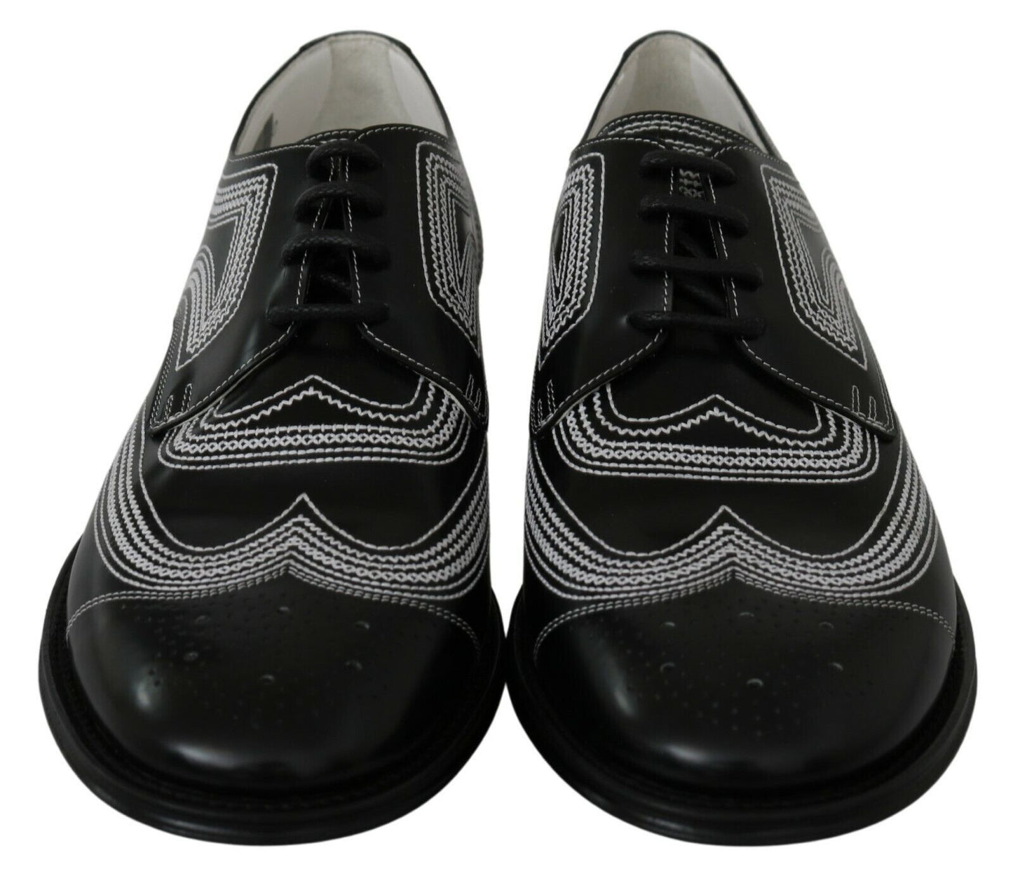 Dolce & Gabbana Schwarze Leder Derby Formal Weiße Spitzenschuhe