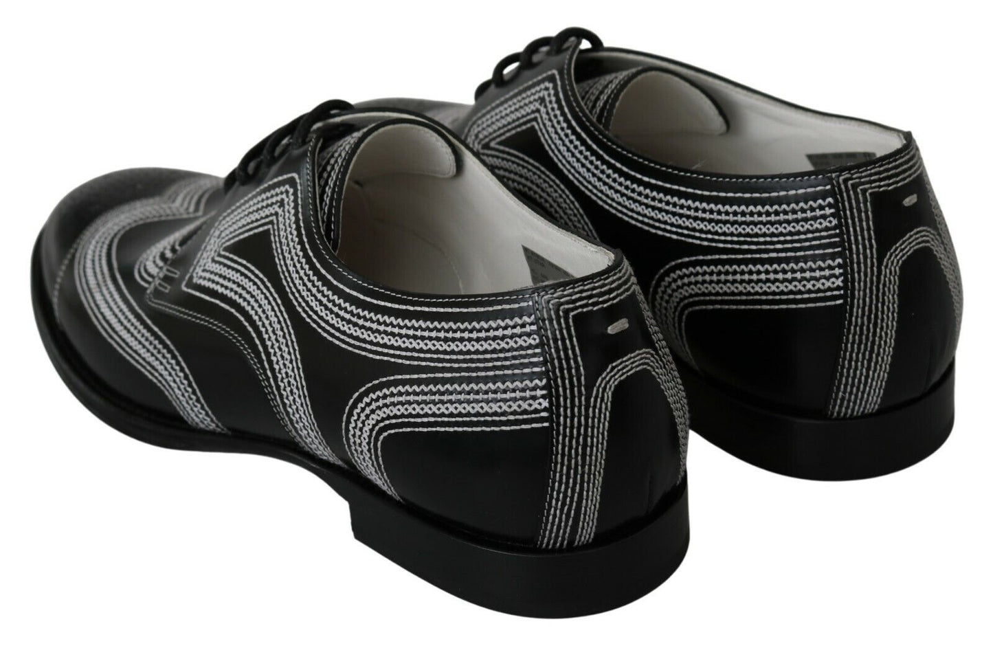 Dolce & Gabbana Schwarze Leder Derby Formal Weiße Spitzenschuhe