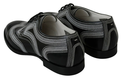 Dolce & Gabbana Schwarze Leder Derby Formal Weiße Spitzenschuhe