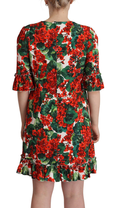 Dolce & Gabbana Multicolor Rotes geblümtes Etuikleid