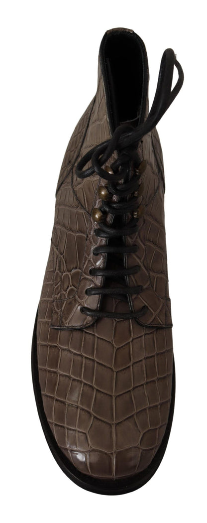Dolce & Gabbana Graue Derby-Stiefel aus Krokodilleder