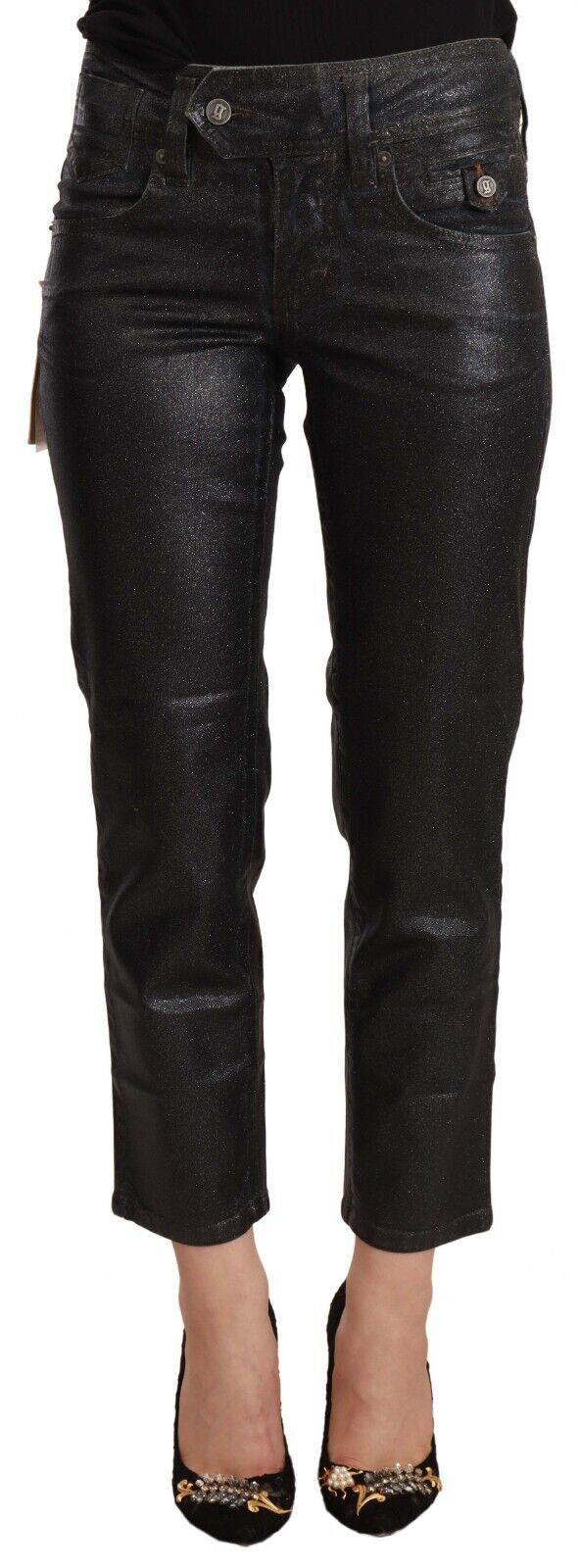 John Galliano Chic black glittery cropped pants