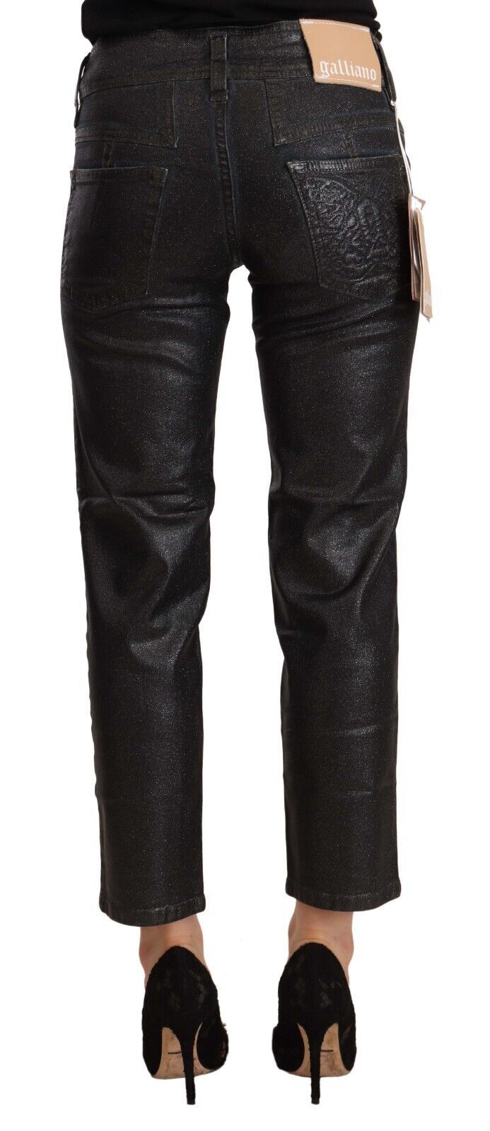 John Galliano Chic black glittery cropped pants