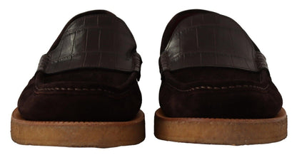 Dolce & Gabbana Braun Wildleder Slip On Flats Mokassin Schuhe