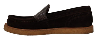 Dolce & Gabbana Braun Wildleder Slip On Flats Mokassin Schuhe