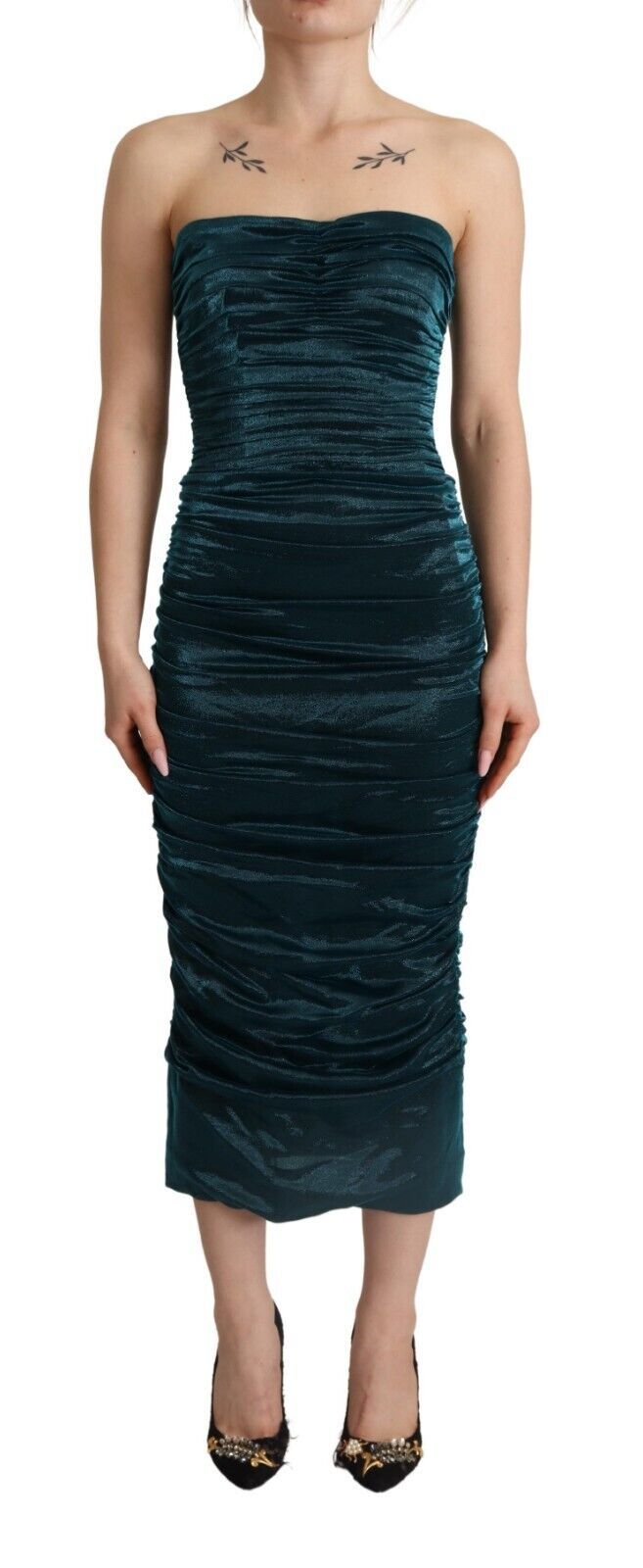 Dolce & Gabbana Türkisfarbenes Bustier-Mieder Drapiertes Midikleid.