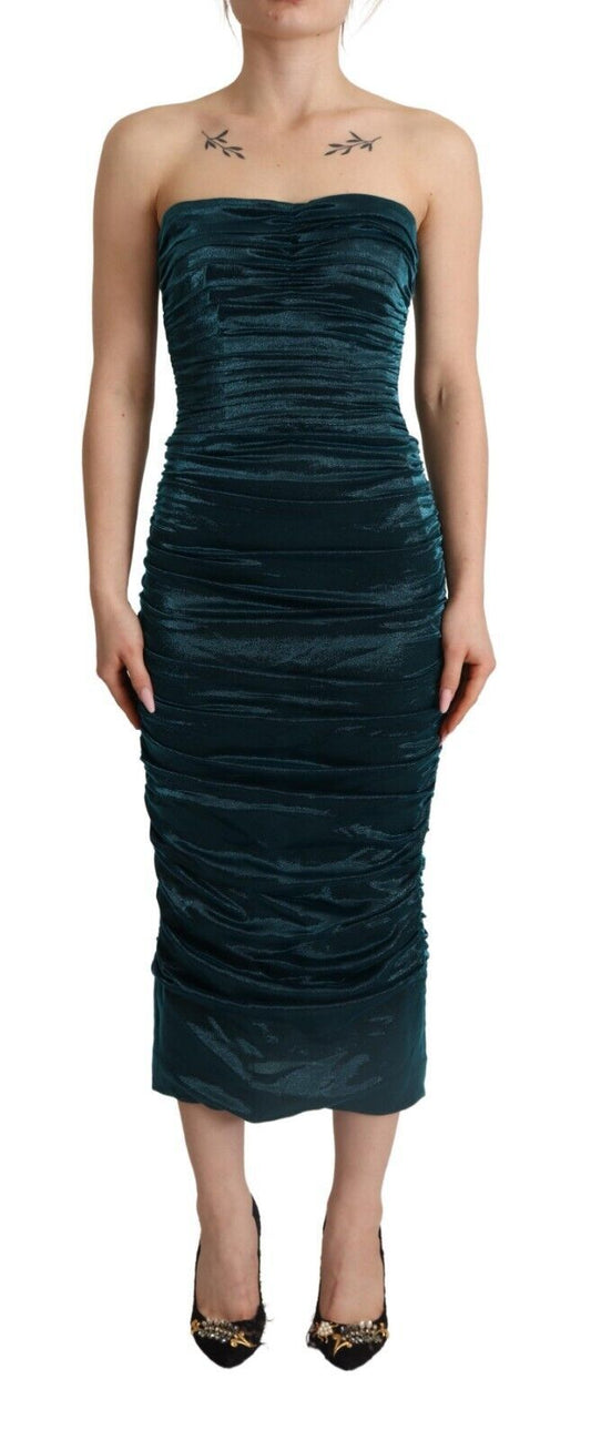 Dolce & Gabbana Türkisfarbenes Bustier-Mieder Drapiertes Midikleid.