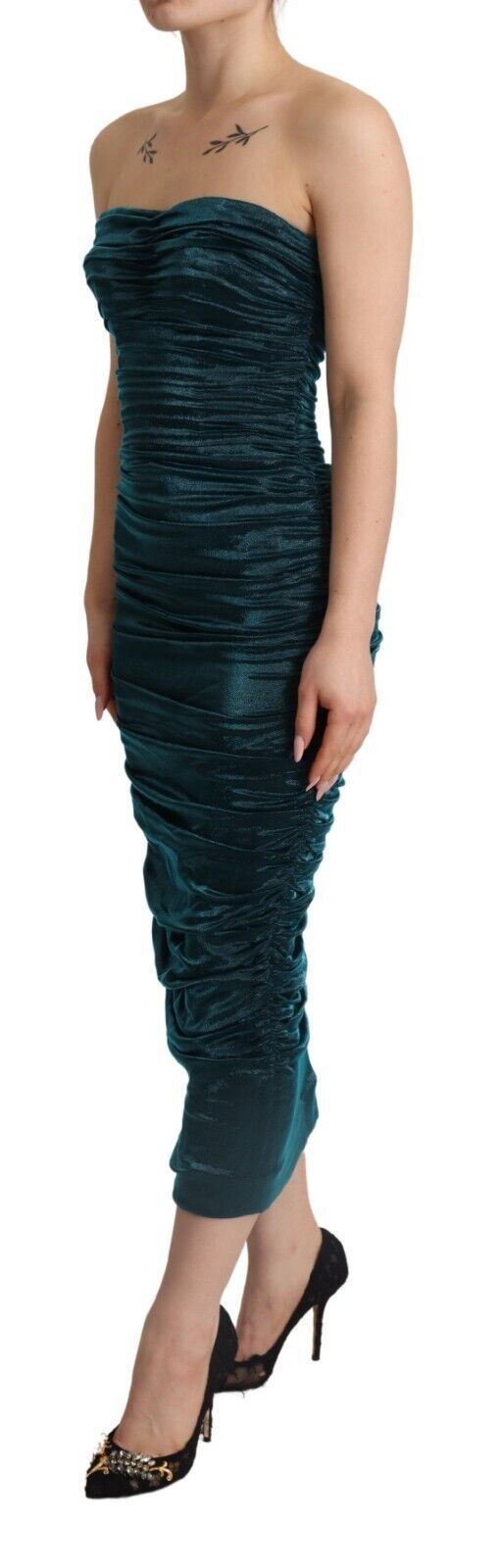 Dolce & Gabbana Türkisfarbenes Bustier-Mieder Drapiertes Midikleid.