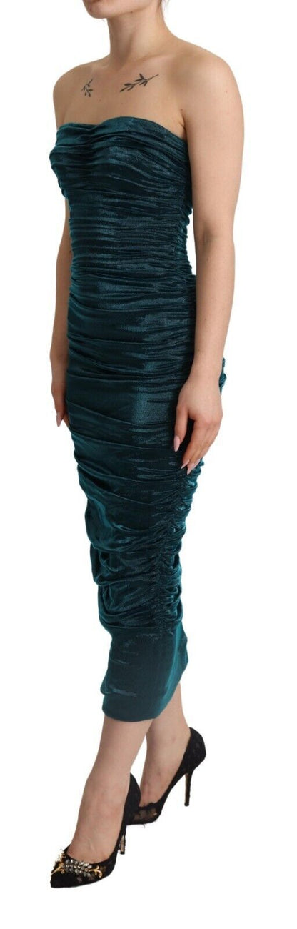 Dolce & Gabbana Türkisfarbenes Bustier-Mieder Drapiertes Midikleid.