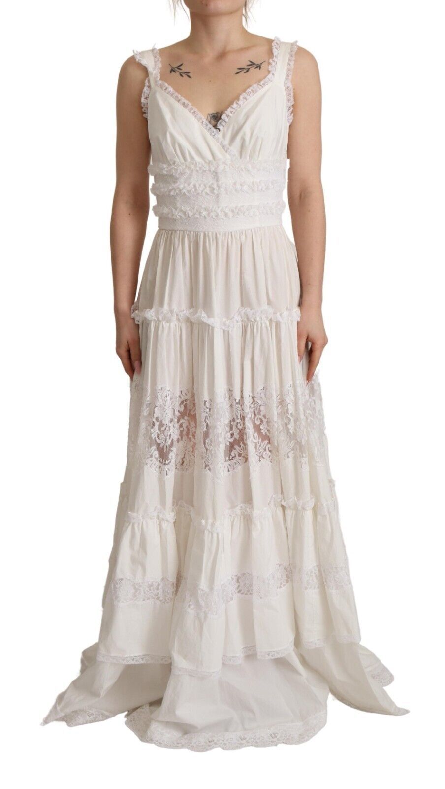 Dolce &amp; Gabbana Elegant White A-Line Maxi Dress with Tiers