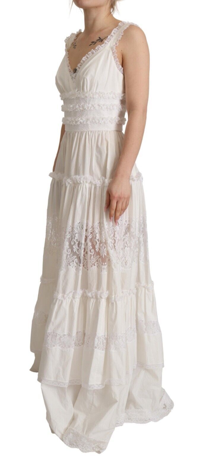 Dolce &amp; Gabbana Elegant White A-Line Maxi Dress with Tiers