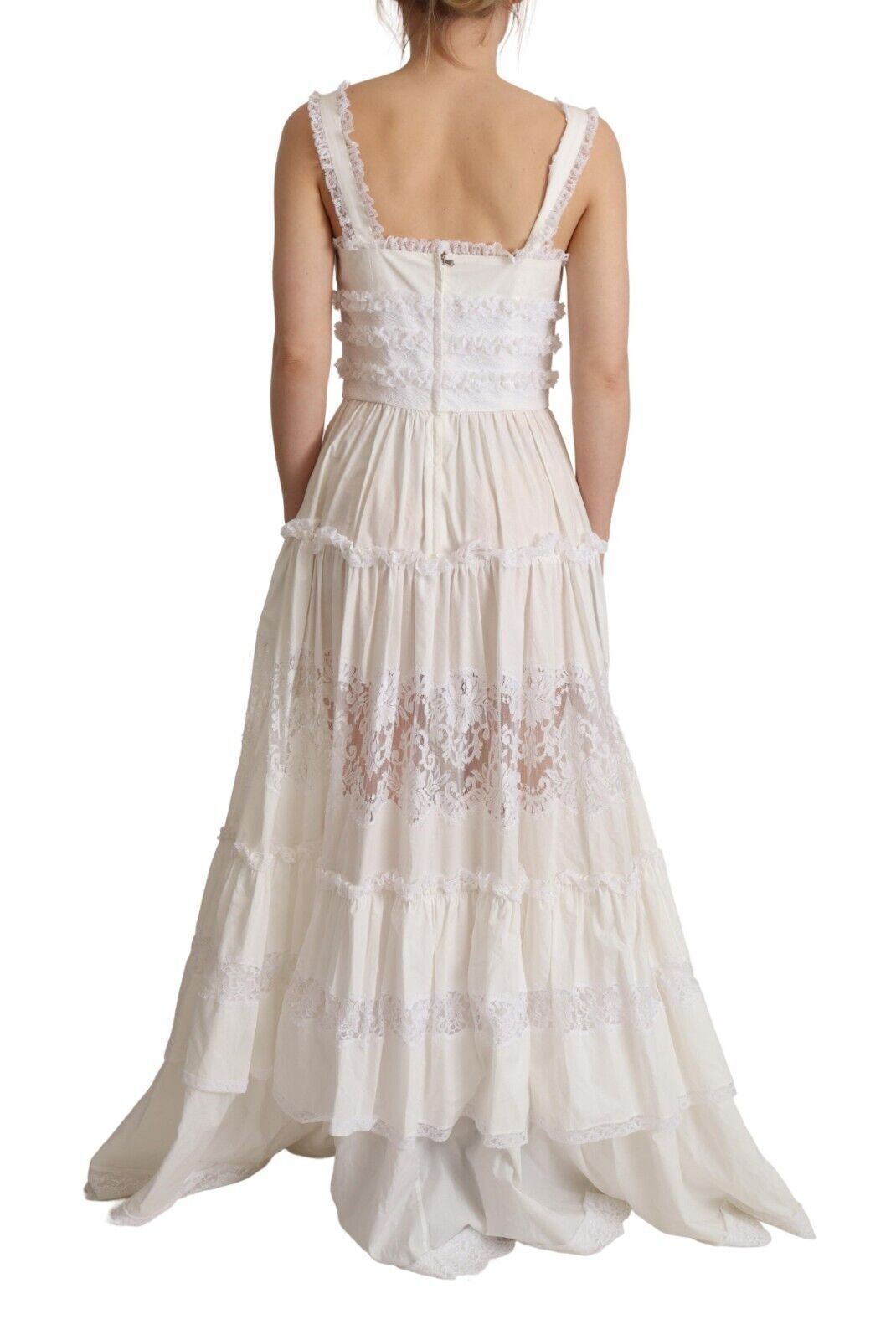 Dolce &amp; Gabbana Elegant White A-Line Maxi Dress with Tiers