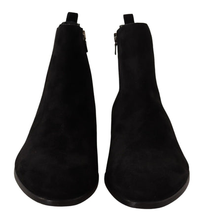 Dolce & Gabbana Schwarz Wildleder Leder Chelsea Herren Stiefel Schuhe