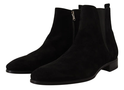 Dolce & Gabbana Schwarz Wildleder Leder Chelsea Herren Stiefel Schuhe