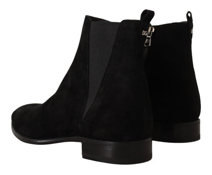 Dolce & Gabbana Schwarz Wildleder Leder Chelsea Herren Stiefel Schuhe