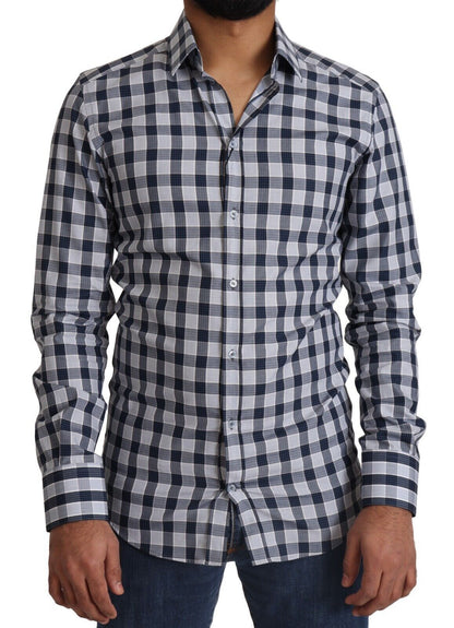 Dolce & Gabbana Blau Weiß Karo Baumwolle Slim Fit GOLD Hemd