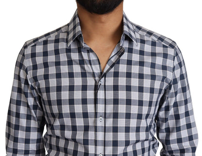 Dolce & Gabbana Blau Weiß Karo Baumwolle Slim Fit GOLD Hemd