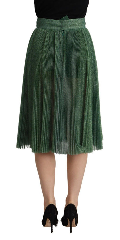 Dolce & Gabbana Grüner Metallic-Faltenrock mit hoher Taille und Faltenwurf