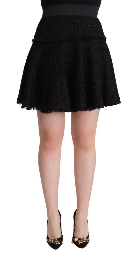 Dolce & Gabbana Schwarzer gestrickter Mini-A-Linien-Rock aus Nylon mit hoher Taille