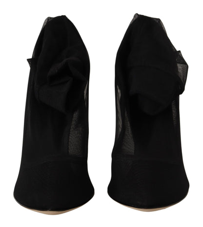 Dolce & Gabbana Schwarz Stretch Tüll Stretch Stiefel Schuhe