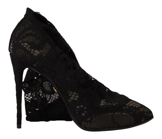Dolce & Gabbana Schwarz Stretch Socken Taormina Spitze Stiefel Schuhe