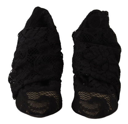 Dolce & Gabbana Schwarz Stretch Socken Taormina Spitze Stiefel Schuhe