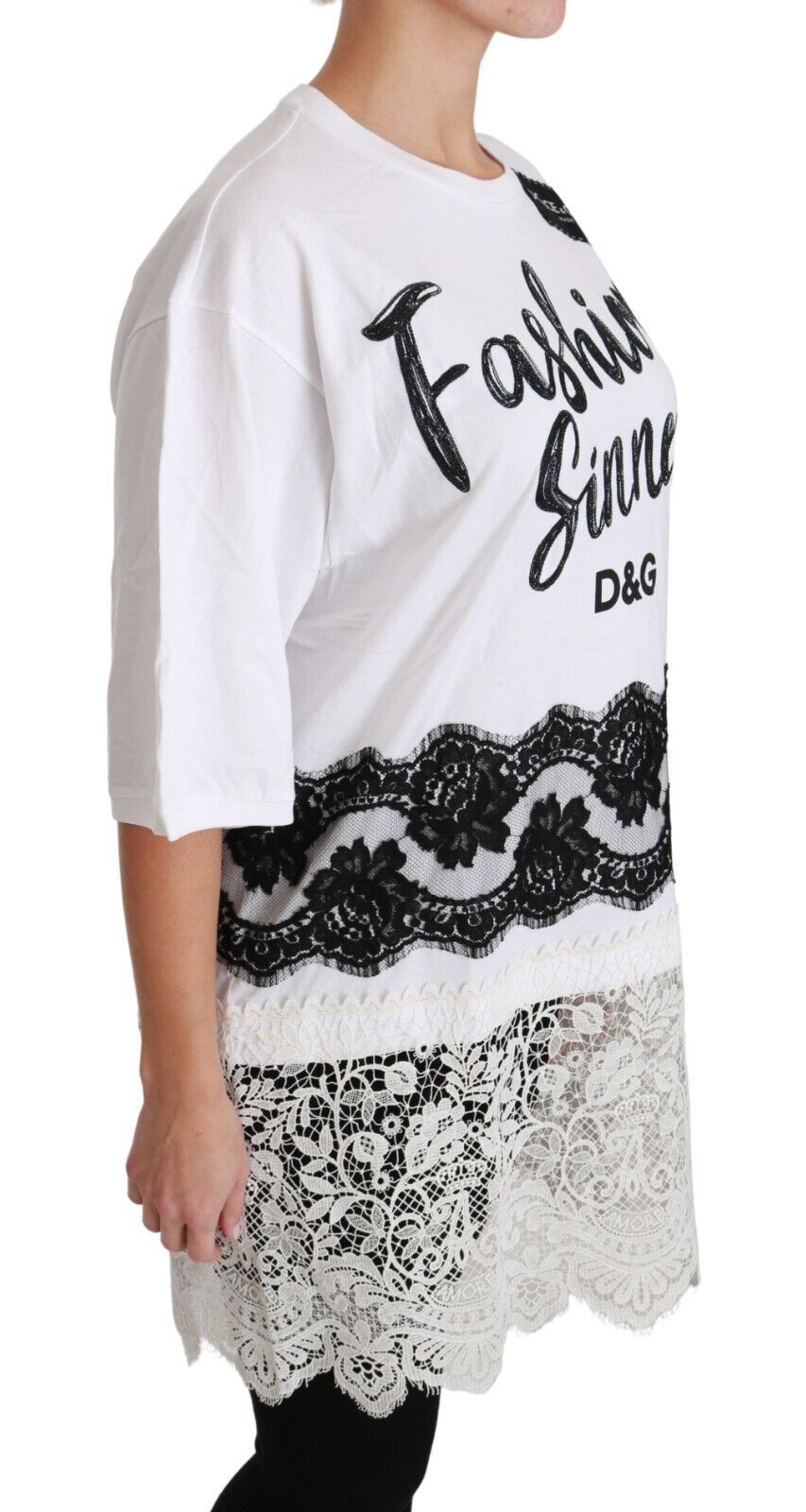 Dolce & Gabbana Weißes Fashion Sinner Baumwoll-Spitzen-T-Shirt-Top