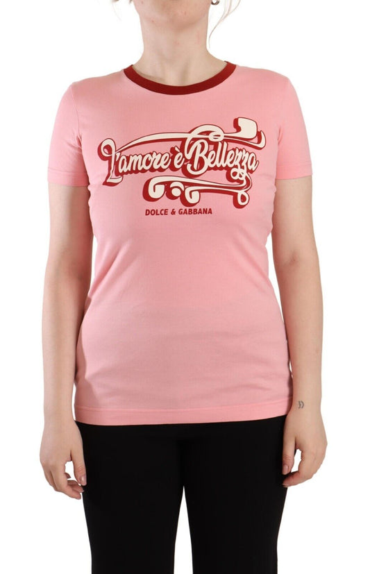 Dolce & Gabbana Rosa Baumwoll-T-Shirt mit kurzen Ärmeln und Rundhalsausschnitt