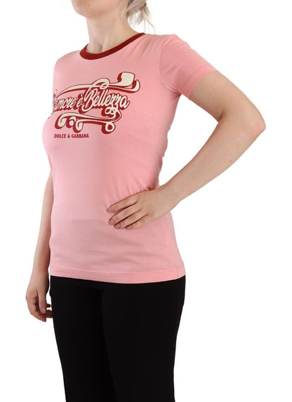 Dolce & Gabbana Rosa Baumwoll-T-Shirt mit kurzen Ärmeln und Rundhalsausschnitt