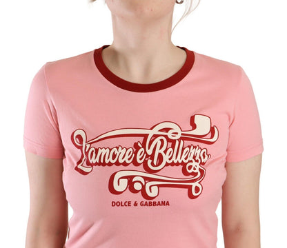 Dolce & Gabbana Rosa Baumwoll-T-Shirt mit kurzen Ärmeln und Rundhalsausschnitt