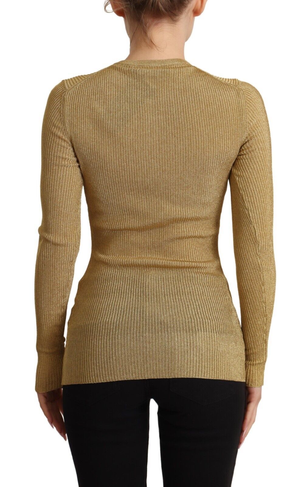Dolce & Gabbana Goldfarbene Strickjacke mit Viskosemischung und Knöpfen