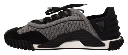 Dolce & Gabbana Schwarz Grau Stoff Lace Up NS1 Turnschuhe Schuhe