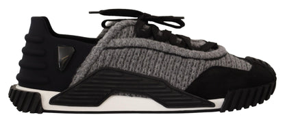 Dolce & Gabbana Schwarz Grau Stoff Lace Up NS1 Turnschuhe Schuhe