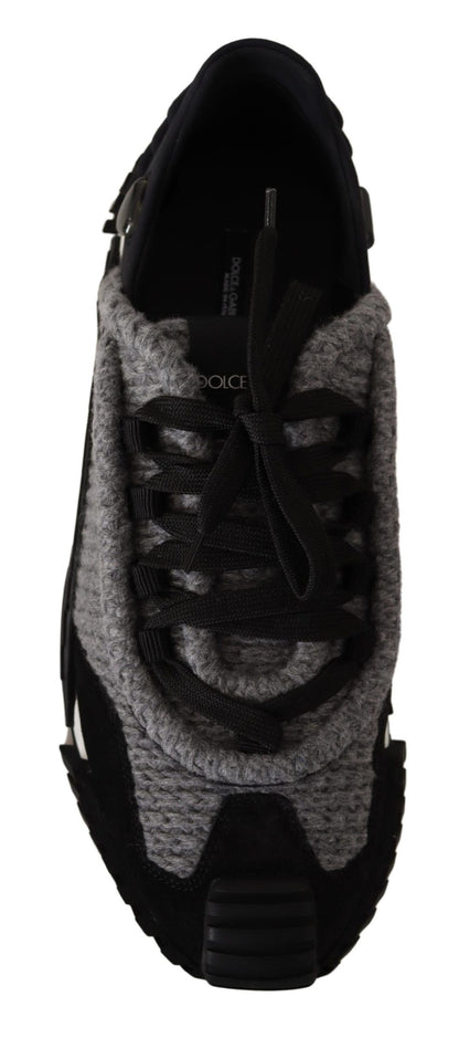 Dolce & Gabbana Schwarz Grau Stoff Lace Up NS1 Turnschuhe Schuhe