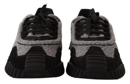 Dolce & Gabbana Schwarz Grau Stoff Lace Up NS1 Turnschuhe Schuhe