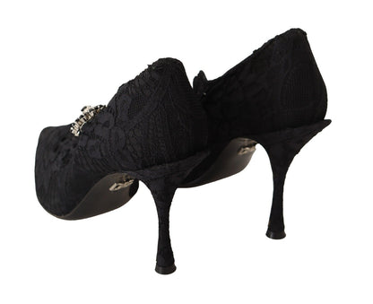 Dolce & Gabbana Schwarz Spitze Kristalle Heels Mary Jane Pumps Schuhe
